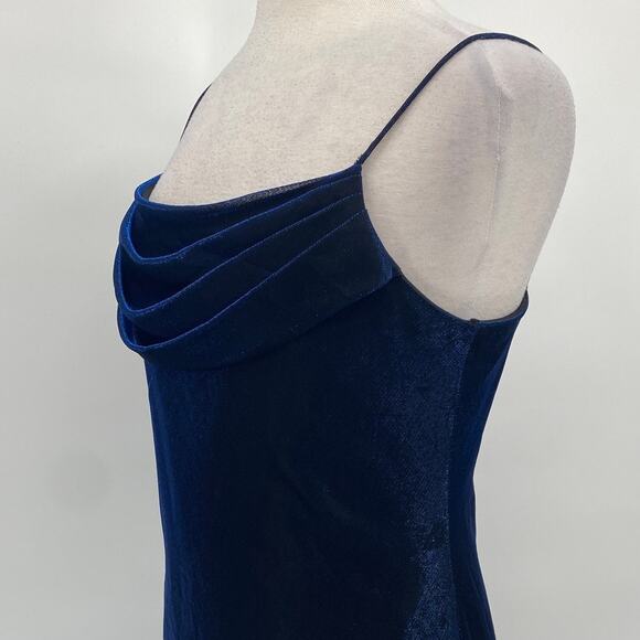 Vintage 90s Metallic Mesh Maxi Gown Cowl Neck Slip Dress Blue Womens 8 Petite - Picture 5 of 10